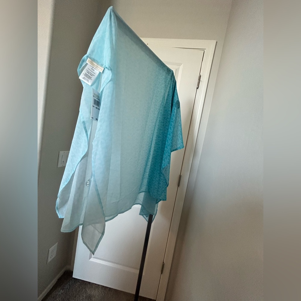 MICHAEL KORS MK Signature Ombre Logo Pareo Turquoise Beach Cover-Up - Picture 12 of 15